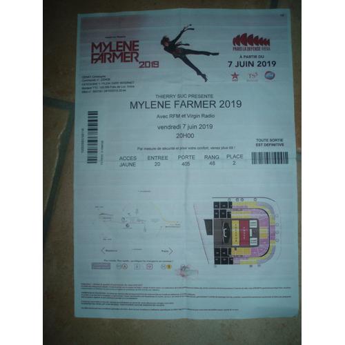 Ticket / Billet De Spectacle De Mylene Farmer A Paris La Defense Arena.