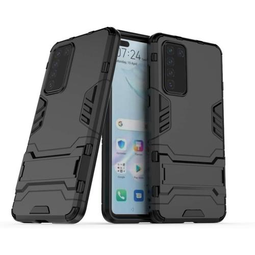 Pour Huawei P40 Coque, Pc + Tpu Silicone Housse Double Couche Hybride Armour Case De Protection + Verre Trempé Écran Protecteur 2 Pack Pour Huawei P40 -Noir