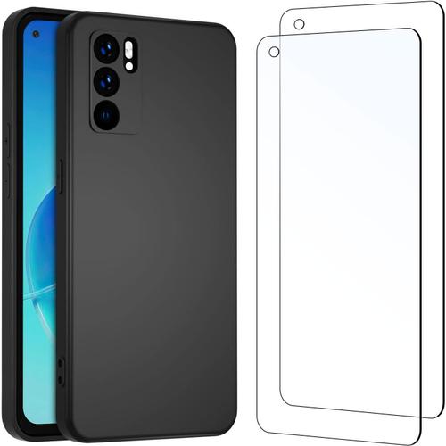 Coque Pour Oppo Reno 6 5g Silicone Ultra Fine Noir Et 2 × Verre Trempé Pour Oppo Reno 6 5g Film Protection Écran