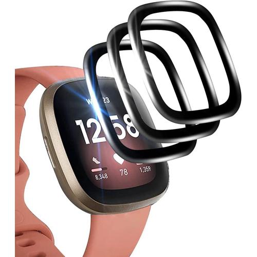 3 Pièces Protecteur D'écran Pour Fitbit Versa 3/Fitbit Sense, Haute Résolution Soft Tpu Anti-Rayures Protecteur Écran Pour Fitbit Versa 3/Fitbit Sense, Noir