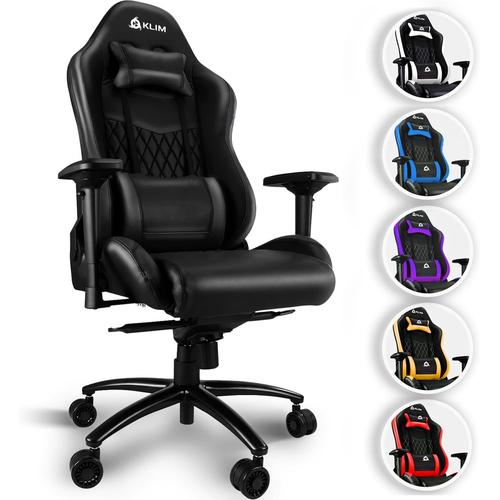 Chaise Gaming + Simili Cuir Et Matériaux Premium Haute Qualité + Chaise Gamer Inclinable + Ergonomique Avec Coussin Lombaire Et Cervical + Fauteuil Gamer Noir Nouvelle Version 2024