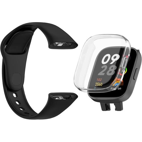 2 In 1 Bracelet Montre Redmi Watch 3 + Coque Pour Redmi Watch 3 Bracelet Pour Xiaomi Redmi Watch 3 Fitness Bande De Remplacement En Silicone Strap-Black