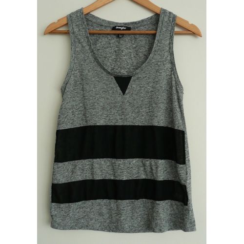 Débardeur Gris Chiné À Voile Noir. T Shirt. Jennyfer. Polyester. Lin Taille S / 36