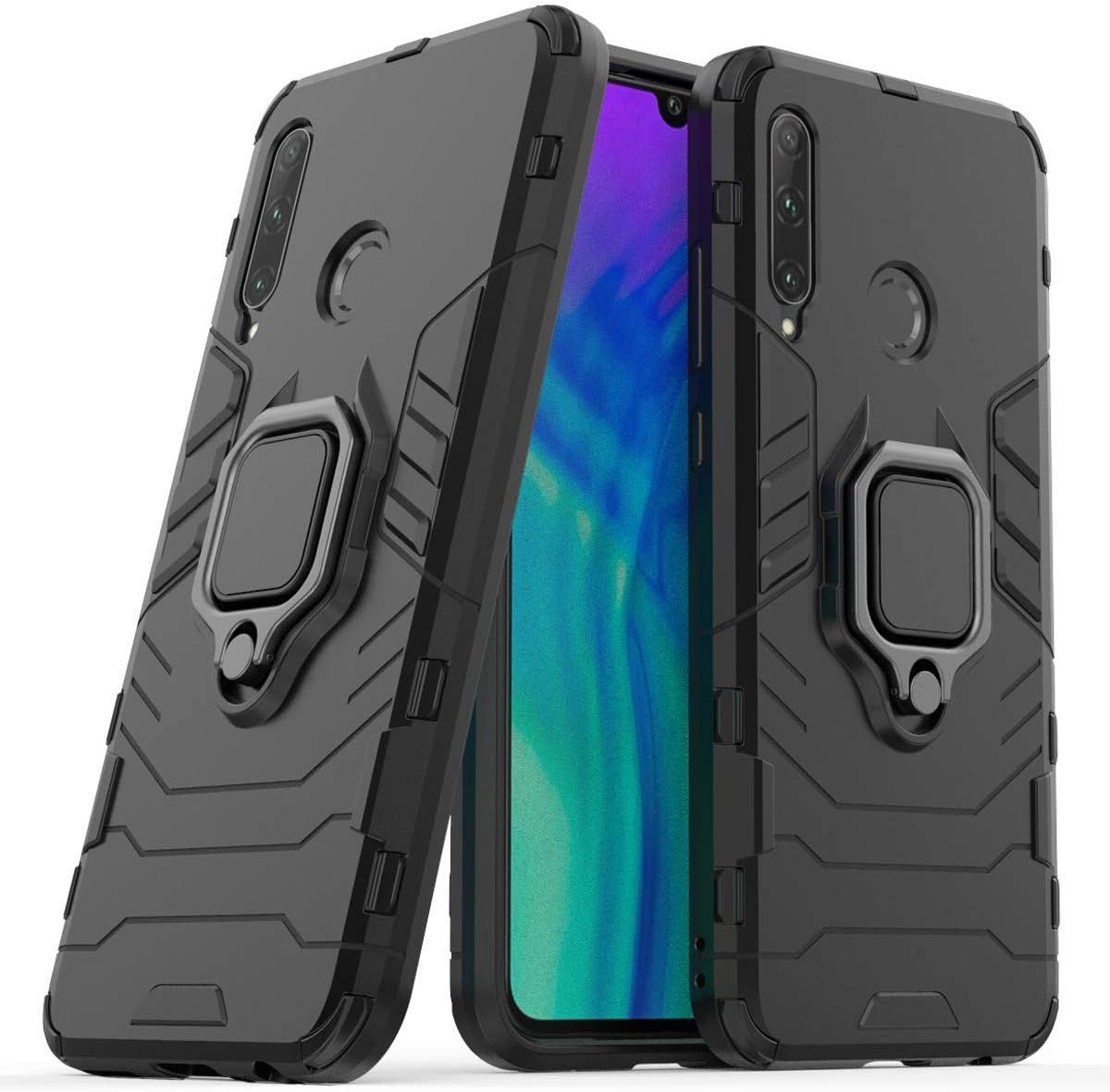 Coque Pour Huawei P Smart+ 2019, Double Couche Renforcée Défense Antichoc Armure Housse Etui Avec 360 Rotation Bague Support Pour Huawei P Smart Plus 2019 / Honor 20 Lite. Hb Black