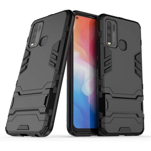 Pour Vivo Y50 Coque, Pc + Tpu Silicone Housse Double Couche Hybride Armour Case De Protection + Verre Trempé Écran Protecteur 2 Pack Pour Vivo Y50 -Noir