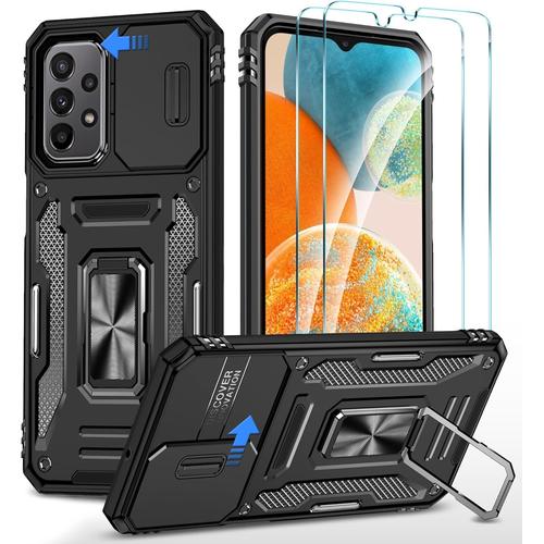 Coque Hybride Pour Samsung Galaxy A23 5g/4g, Avec Protection D'appareil Photo + 2 Films De Protection D'écran, Coque De Protection Complète, Coque De Protection Antichoc, Housse De Protection Noir