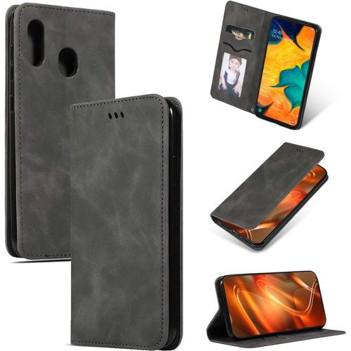 Coque Huawei P Smart 2019, Avec Film De Protection D'écran Trempé, Étui Portefeuille En Cuir De Protection Premium Pour Téléphone Portable, Étui Portefeuille À Rabat, Coque De Protection Pour Huawei P Smart 2019 - Gris Foncé