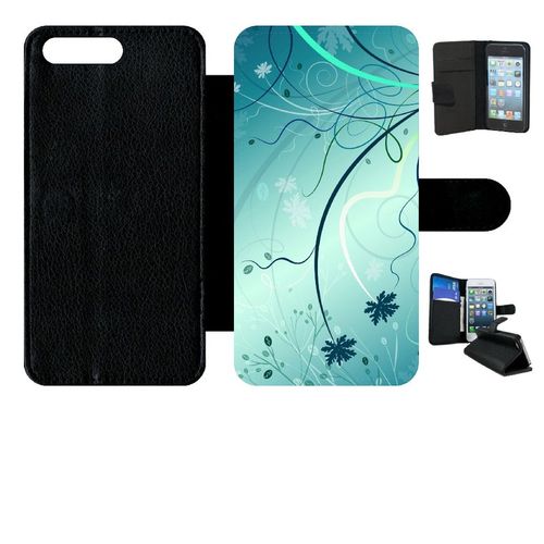 Etui À Rabat Huawei Y6 (2018) - Abstrait Turquoise Fleur - Simili-Cuir - Noir