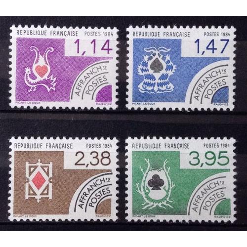 Série Préoblitérés Cartes À Jouer - Impeccables N° 182 Coeur + 183 Pique + 184 Carreau + 185 Trèfle Neufs** Luxe (= Sans Trace De Charnière) - Cote 4,00 - France Année 1984 - N25711