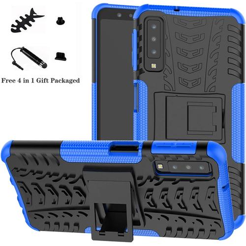 Coque Pour Galaxy A7 2018, Double Couche Hybride, Résistant Aux Chutes, Housse De Protection Avec Support Pour Smartphone Samsung Galaxy A7 2018 Samsung A750 , Bleu