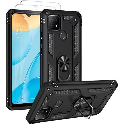 Coque Pour Google Pixel 5a 5g + Film De Protection, Coque De Protection Hybride Armure Militaire, Housse De Protection Anti-Choc En Silicone, Anneau De Support, Coque De Protection Pour Téléphone Portable, Noir