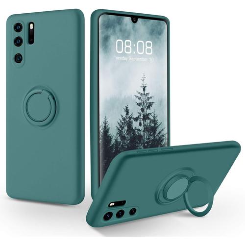 Coque Huawei P30 Pro, Huawei P30 Pro Coque En Gel Silicone Slim Case Cover Avec Anneau Support Stable Anti-Rayures Coque Pour Huawei P30 Pro/Huawei P30 Pro New Edition Vert Foncé