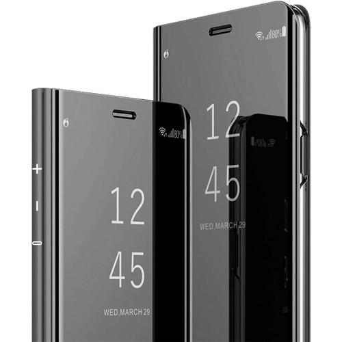 Coque Miroir Xiaomi Redmi Note 7 Avec Flip Cover, Miroir Smart View Debout Protection 360°, Étui De Protection Pour Xiaomi Redmi Note 7, Flip Mirror : Noir