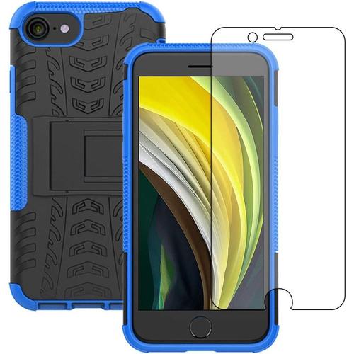 Coque Iphone Se 2020, Coque Iphone 7, Coque Iphone 8, Avec Protecteur D'écran, Antichoc Mince Silicone Protection À 360 Degrés Avec Support Pour Iphone Se 2020 Bleu