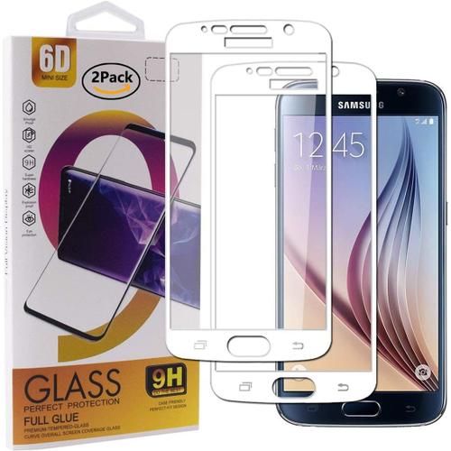 2 Pièces Protecteur D'écran En Verre Trempé Pour Samsung Galaxy S6 Smartphone Couverture Complète Hd Film De Protection Compatible Film En Verre Trempé - Blanc