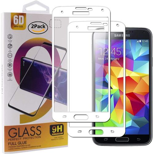 2 Pièces Protecteur D'écran En Verre Trempé Pour Samsung Galaxy S5 / S5 Neo Smartphone Couverture Complète Hd Film De Protection Compatible Film En Verre Trempé - Blanc