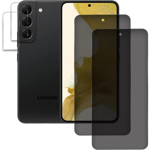 2+2 Pièces 2 Pièces De Protection D'écran De Confidentialité Pour Galaxy S22 Plus Avec 2 Pièces De Film Trempé Pour Appareil Photo, Verre Trempé De Dureté 9h, Verre De Protection Anti-Espion, Protecteur D'écran Anti-Espion Et Anti-Rayures