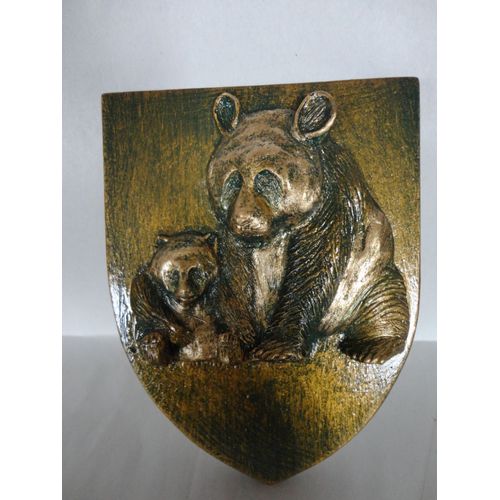 Blason Panda Et Son Petit Patine Bronze