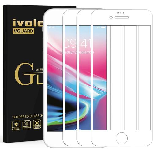 3 Pièces Film De Protection Pour Iphone 8 Plus/Iphone 7 Plus, Couverture Complète Film De Protection En Verre Trempé Pour Iphone 8 Plus/Iphone 7 Plus - Blanc