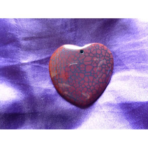 Pendentif Coeur En Agate 4.7 Cm - Style Veines De Dragon Rouge Bleu Blanc - Neuf