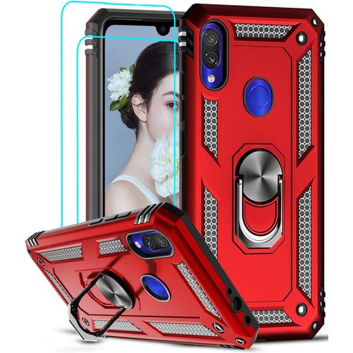 Case Coque De Protection Pour Xiaomi Redmi Note 7 / Note 7 Pro, Anneau Rotatif À 360 Degrés, Housse De Protection En Tpu Bumper Avec Film De Protection Pour Coque Xiaomi Redmi Note 7, Rouge