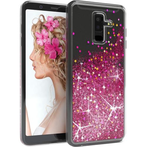 Case Coque Compatible Avec Samsung Galaxy A6 Plus 2018 Coque De Protection Avec Paillettes Liquides, Coque De Protection, Coque Arrière Avec Paillettes Liquides, En Silicone, Transparent/Transparent, Rose