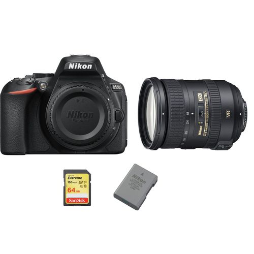 NIKON D5600 reflex 24.2 mpix + Objectif AF-S 18-200MM F3.5-5.6G ED VR II DX + 64GB SD card + NIKON EN-EL14A Battery