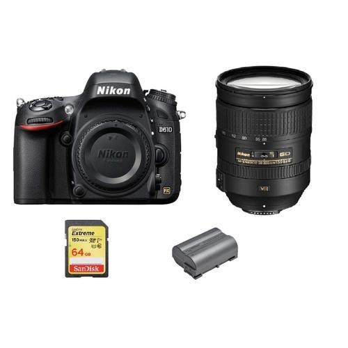 NIKON D610 reflex 24.3 mpix KIT AF-S 28-300MM F3.5-5.6G ED VR + 64GB SD card + EN-EL15B Battery