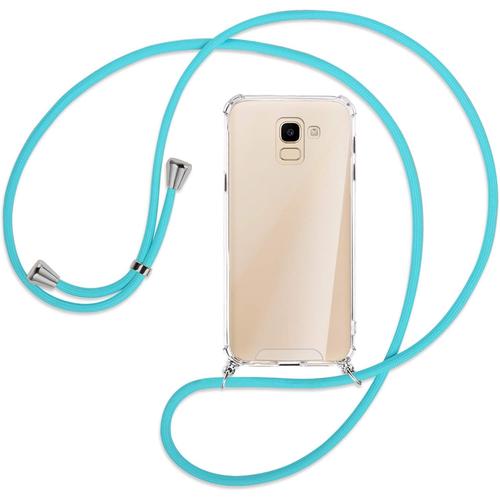 Chaîne De Téléphone Portable Compatible Avec Samsung Galaxy J6 2018 Sm-J600, 5,6'' - Turquoise - Étui Pour Smartphone À Accrocher Autour Du Cou - Coque En Tpu Résistante Aux Chocs