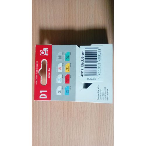 DYMO D1 - Étiquettes - noir sur vert - Rouleau (0,9 cm x 7 m) 1 rouleau(x) - pour LabelMANAGER; LabelPOINT