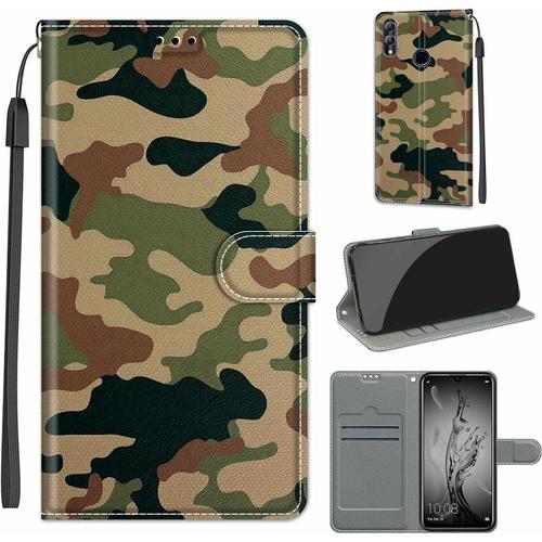 Compatible Avec Huawei P Smart 2019/Honor 10 Lite Coque Silicone Funny Pattern Motif Cuir Fente Pour Carte Pliable Magnétique Case 360 ??Degrés Étui Portefeuille Case Cover Camouflage