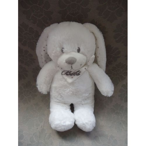 Lapin Blanc Doudou En Peluche Petit Bébé Avec Son Bavoir 26 Cm Pommette