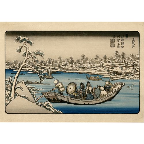 Véritable Estampe Japonaise De Eisen "La Rivière Sumida Sous La Neige"