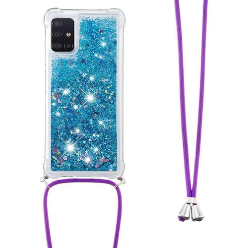 Chaîne De Téléphone Portable Pour Samsung Galaxy A03s, Paillettes, Sables Mouvants, Liquide Flottant Créatif, Coque En Silicone Avec Tour De Cou, Chaîne De Cordon De Téléphone Portable Pour Galaxy A03s, Gs Blue Hear