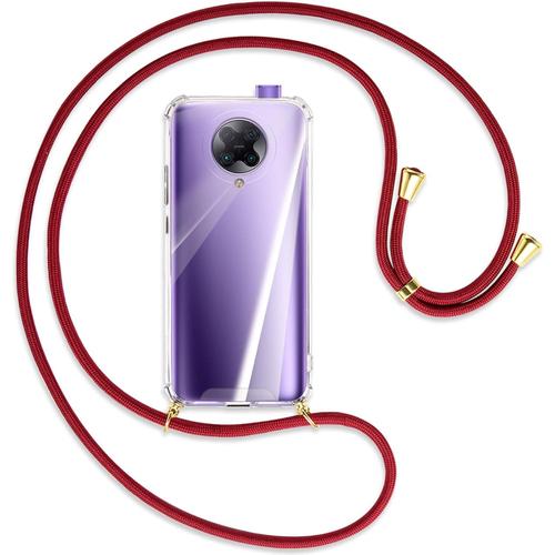 Chaîne De Téléphone Portable Compatible Avec Xiaomi Poco F2 Pro, Redmi K30 Pro/Ultra 6,67'' - Rouge Foncé/Or - Étui Pour Smartphone À Accrocher Autour Du Cou - Coque En Tpu Résistante Aux Chocs