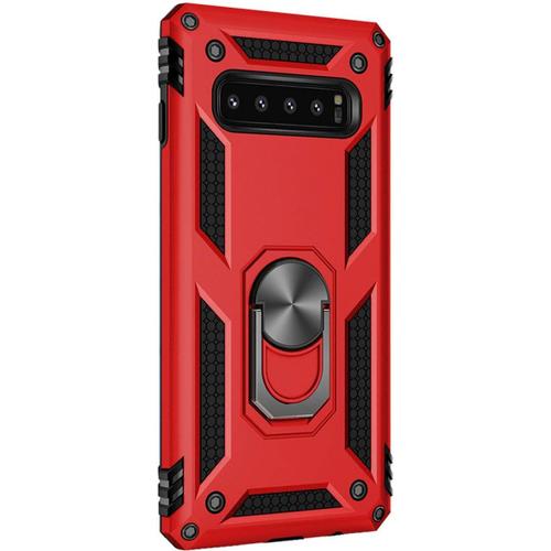 Compatible Avec La Coque Samsung Galaxy S10/S10 Plus/S10 E Cover Tpu Pc Stand Film De Protection 360 Degrés Anneau Stand Bumper Mince Noir Coque De Téléphone Portable Pour Galaxy S10 Rouge, Samsung Galaxy S10