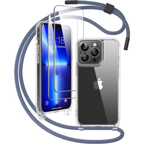 Chaîne De Téléphone Portable 5 En 1 Pour Apple Iphone 13 Pro Avec Sangle - Avec 2 Morceaux De Film De Protection, - Collier Pour Téléphone Portable À Accrocher Autour Du Cou - Coque Transparente Avec Cordon Compatible Avec 13 Pro 6,1"", Nouveau Bleu