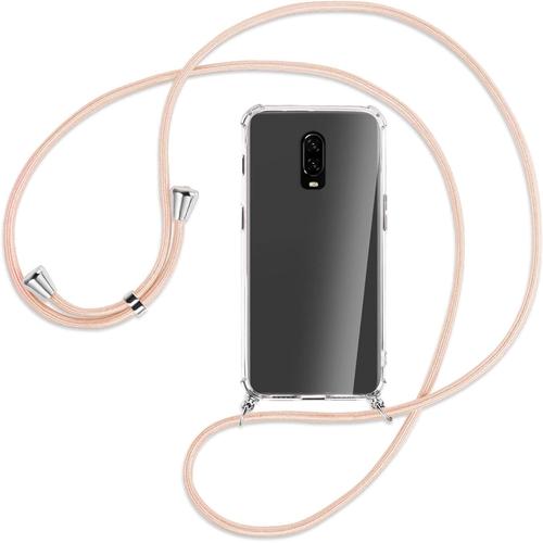 Chaîne De Téléphone Portable Compatible Avec Oneplus 6t 6,4"" - Rose Peach - Étui Pour Smartphone À Accrocher Autour Du Cou - Étui En Tpu Résistant Aux Chocs