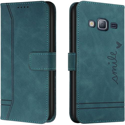 Compatible Avec Samsung Galaxy J2 Prime / G530 Coque, Samsung J2 Prime, Samsung G530 Cuir Pliable Étui De Protection Portefeuille Cover Flip Case Vert