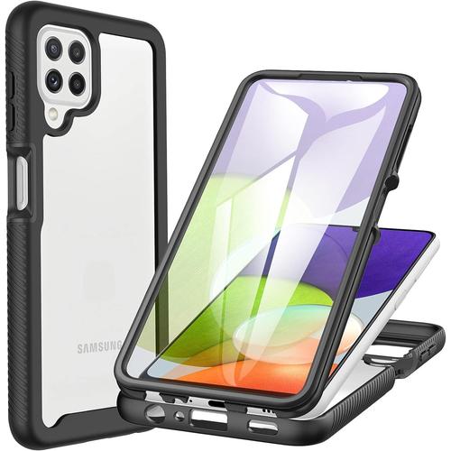 Coque Pour Samsung Galaxy A22 4g/ M22/ M32 4g, Coque De Protection 360 Degrés Antichoc Avec Film De Protection D'écran Intégré, Robuste Armure Case Bumper Full Cover Outdoor Complete Case - Noir