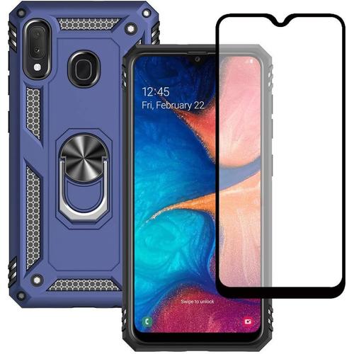 Coque Pour Samsung Galaxy A20e, Coque Samsung A20e, Avec Protecteur D'écran, Coque De Protection Antichoc Avec Fonction Anneau Support Case Cover Pour Samsung Galaxy A20e Bleu