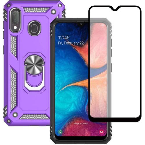 Coque Pour Samsung Galaxy A20e, Coque Samsung A20e, Avec Protecteur D'écran, Coque De Protection Antichoc Avec Fonction Anneau Support Case Cover Pour Samsung Galaxy A20e Violet