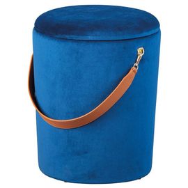 Paris Prix - Pouf Coffre En Velours À Sangle "Yola" 45cm Bleu