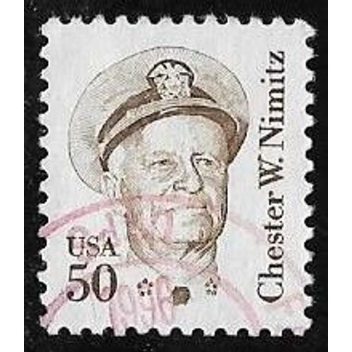 Timbre Des Etats-Unis N°1561 Y & T 50 C. Brun Américains Célèbres Amiral Chester W. Nimitz Héros De La Guerre Du Pacifique
