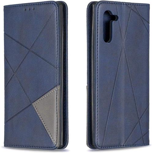 Coque Pour Samsung Galaxy Note 10 / Sm-N970 6,3 Pouces Pu Cuir Magnétique Portefeuille Étui En Cuir Fonction Support Étui En Cuir Flip Cover Cool Polygon Bleu