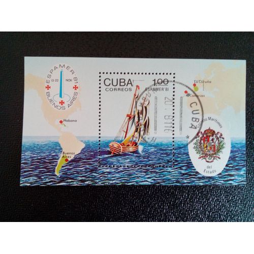 Timbre Cuba Yt Bf 69 Espamer'81. 1er Voilier Espagnol Pour Les Liens Postaux 1981 ( 14812 )