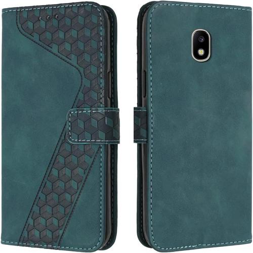 Coque Pour Samsung Galaxy J3 2017 Sm-J330 5,0 Pouces Pu Cuir Flip Cover Numéro 7 Motif Avec Support Fermeture Magnétique Fente Pour Carte Portefeuille Étui De Protection Vert