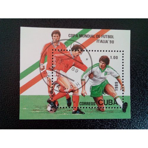 Timbre Cuba M I Bl 114 Coupe Du Monde De Football Italie 90 1989 ( 14812 )