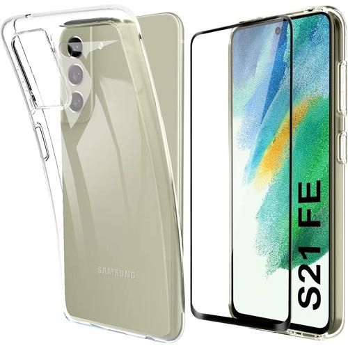 Coque Pour Samsung Galaxy S21 Fe & Film Trempé Noir Bord 2.5d, Transparent Mince Silicone Housse De Protection Appareil Photo Pour Samsung S21 Fe