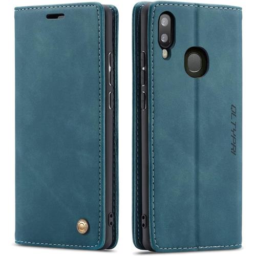 Coque Pour Samsung Galaxy A40, Vintage Mince Étui De Téléphone Portable Avec Fente Pour Carte Fente Pour Argent Support Pu Cuir Case Tpu Bumper Wallet Case Flip Housse De Protection Pour Samsung Galaxy A40 - Bleu